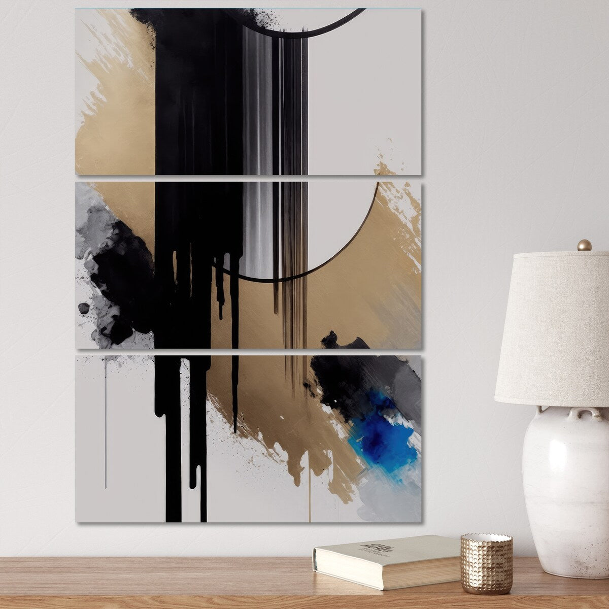 Designart "Blue Minimalist Abstract I" Modern Spiral Canvas Art Print - 3 Panels