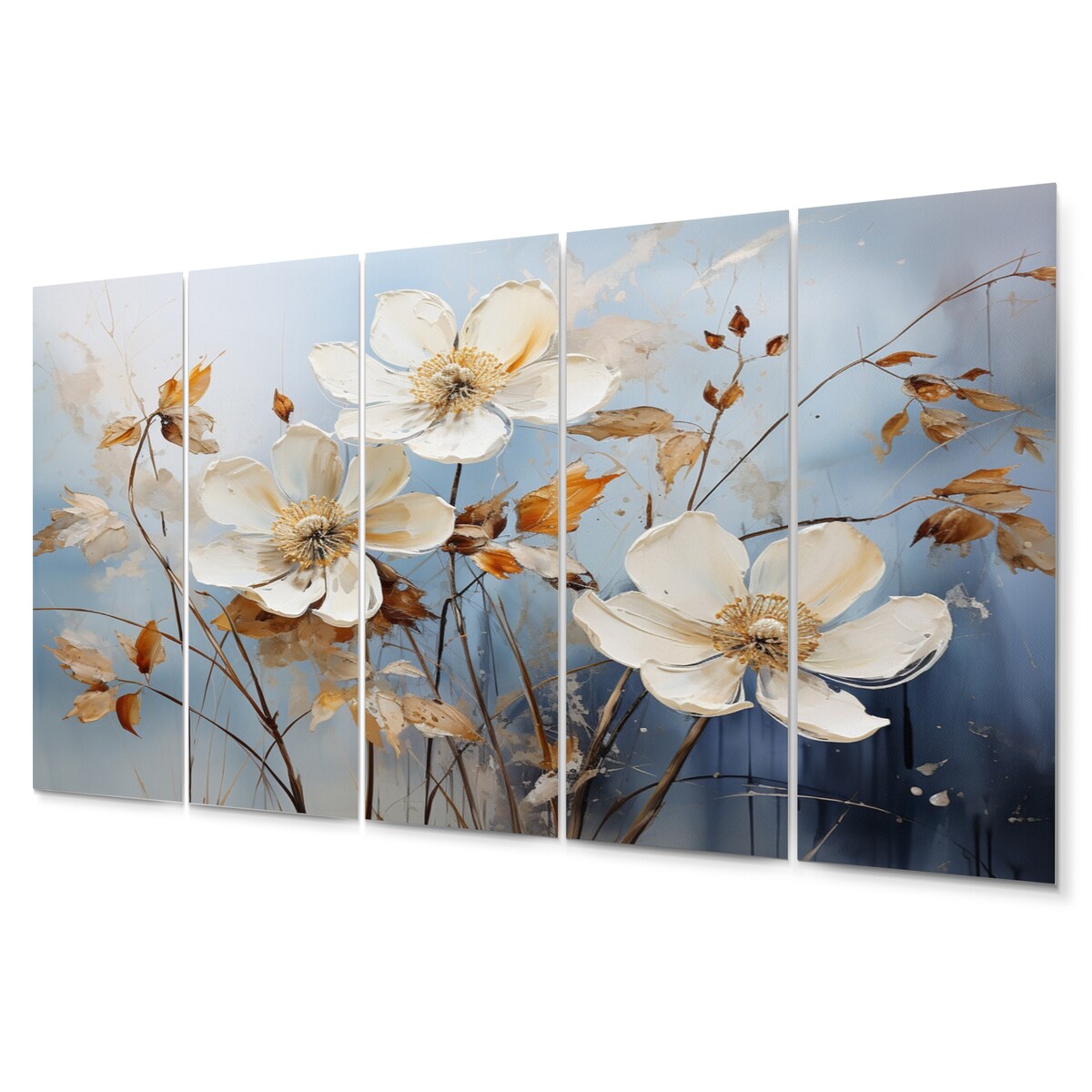 Designart "Blue Muted Botanicals I" Abstract Botanicals Metal Wall Art Set