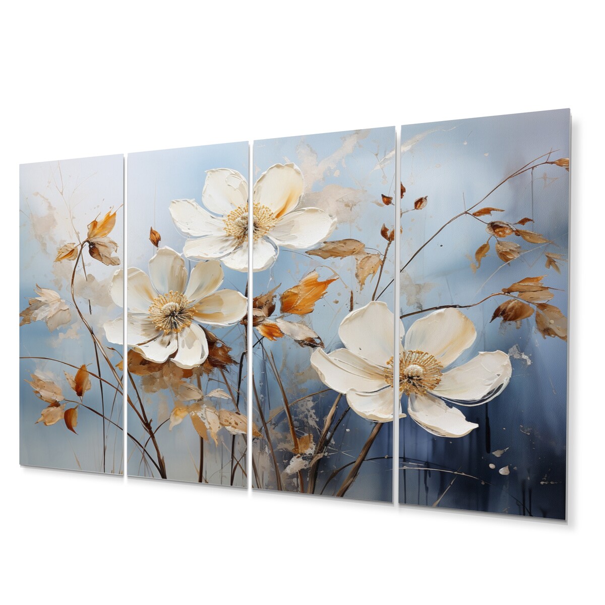 Designart "Blue Muted Botanicals I" Abstract Botanicals Metal Wall Art Set