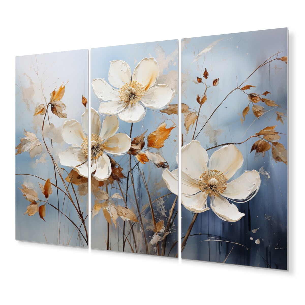 Designart "Blue Muted Botanicals I" Abstract Botanicals Metal Wall Art Set