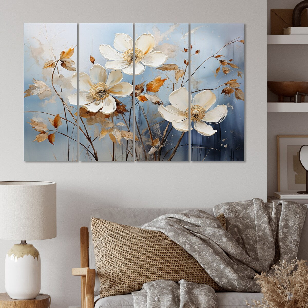 Designart "Blue Muted Botanicals I" Abstract Botanicals Metal Wall Art Set