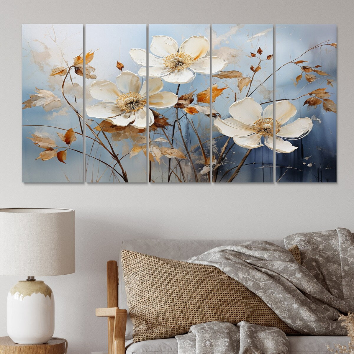 Designart "Blue Muted Botanicals I" Abstract Botanicals Metal Wall Art Set
