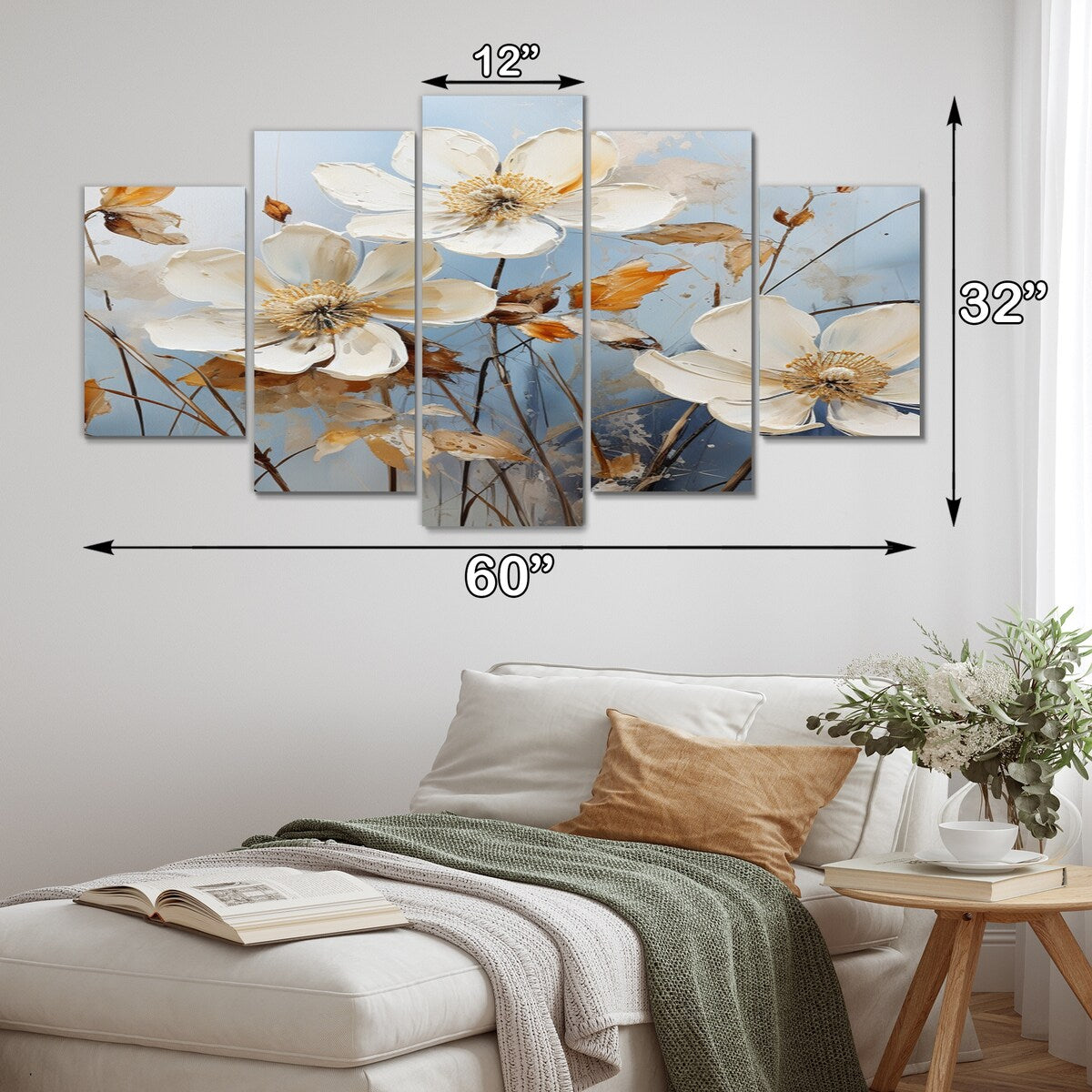 Designart "Blue Muted Botanicals I" Abstract Botanicals Metal Wall Art Set