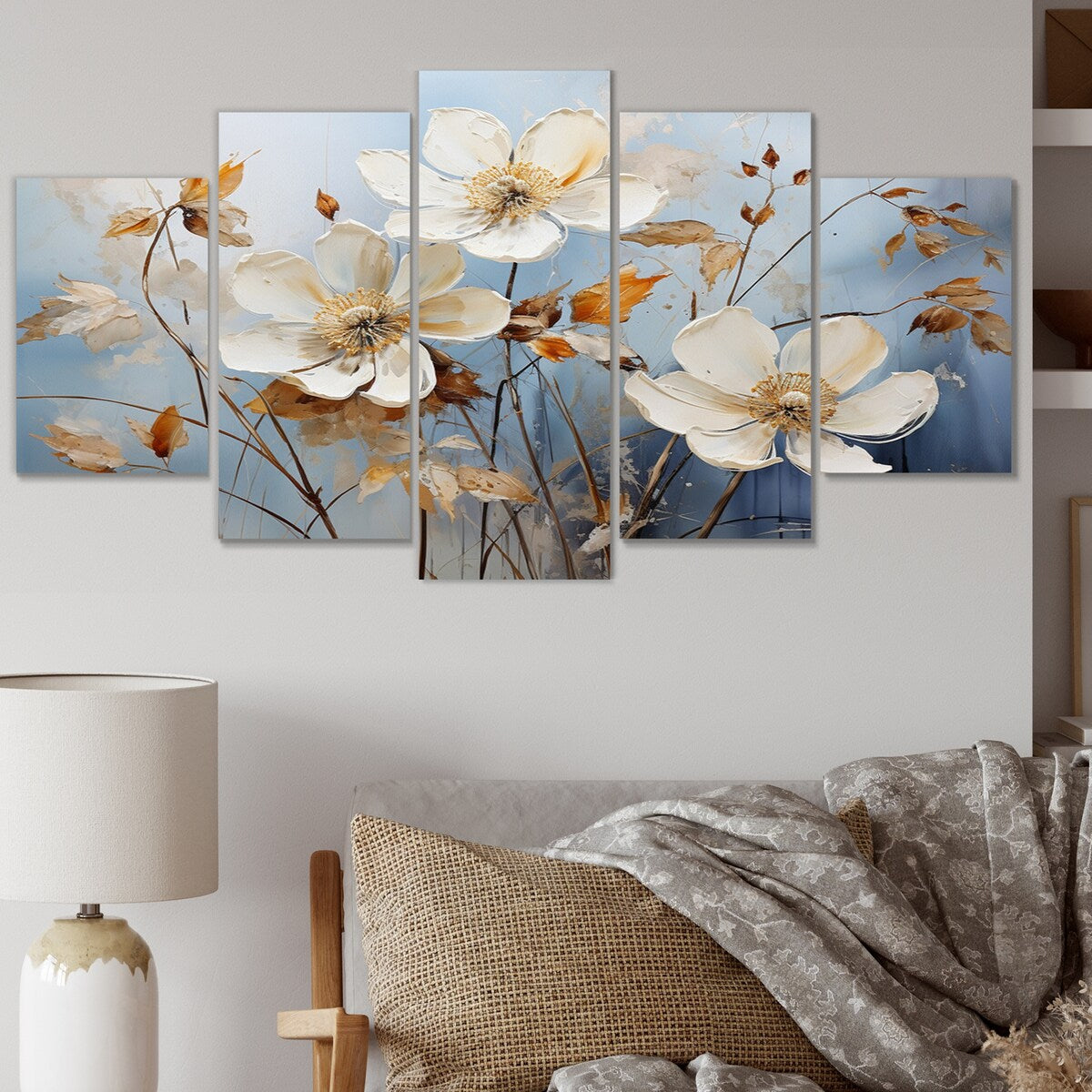 Designart "Blue Muted Botanicals I" Abstract Botanicals Metal Wall Art Set