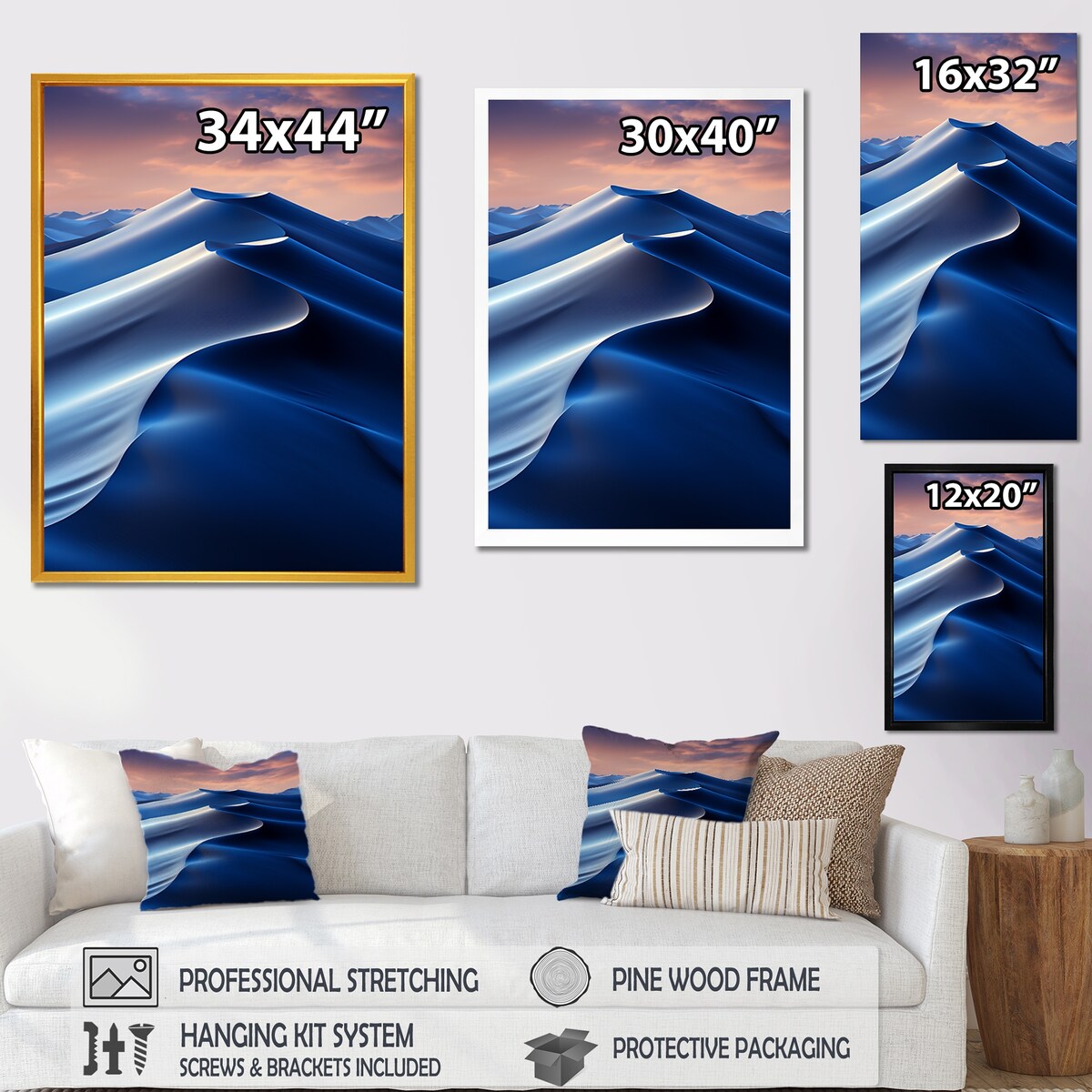 Designart "Blue Nocturnal Desert Dunes IV" Desert Wall Art Print Blue - Global Wall Art Décor For Bedroom