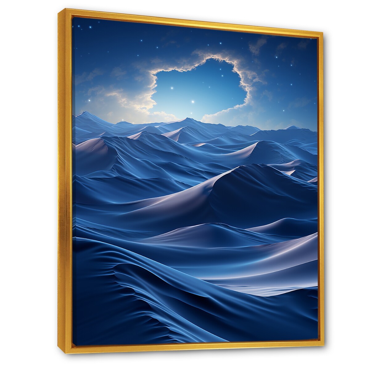 Designart "Blue Nocturnal Desert Dunes VII" Desert Blue Wall Decor - Global Living Room Framed Canvas Art