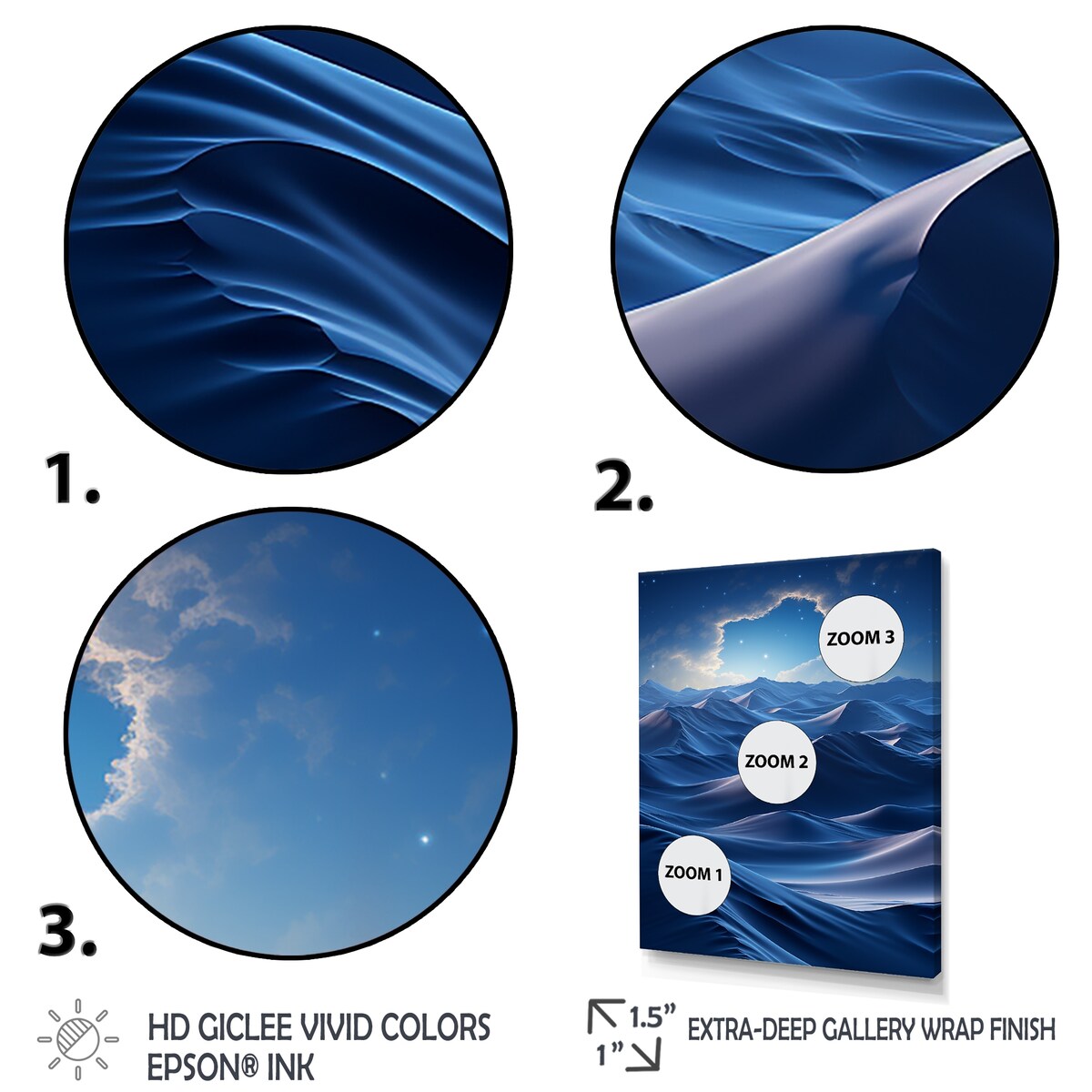 Designart "Blue Nocturnal Desert Dunes VII" Desert Blue Wall Decor - Global Living Room Framed Canvas Art