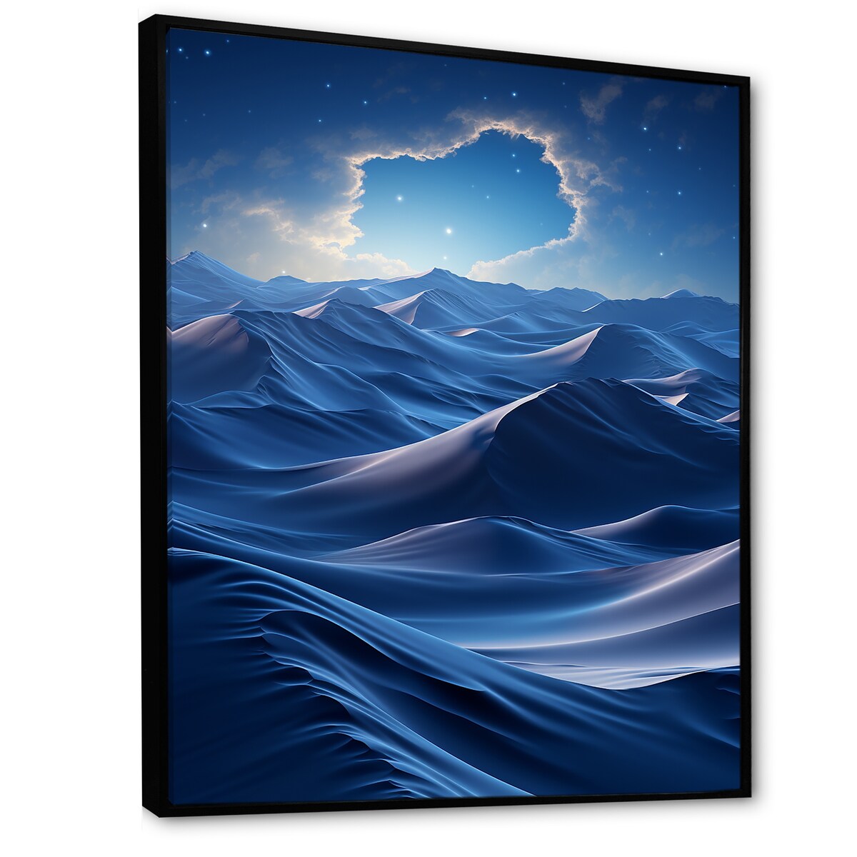 Designart "Blue Nocturnal Desert Dunes VII" Desert Blue Wall Decor - Global Living Room Framed Canvas Art