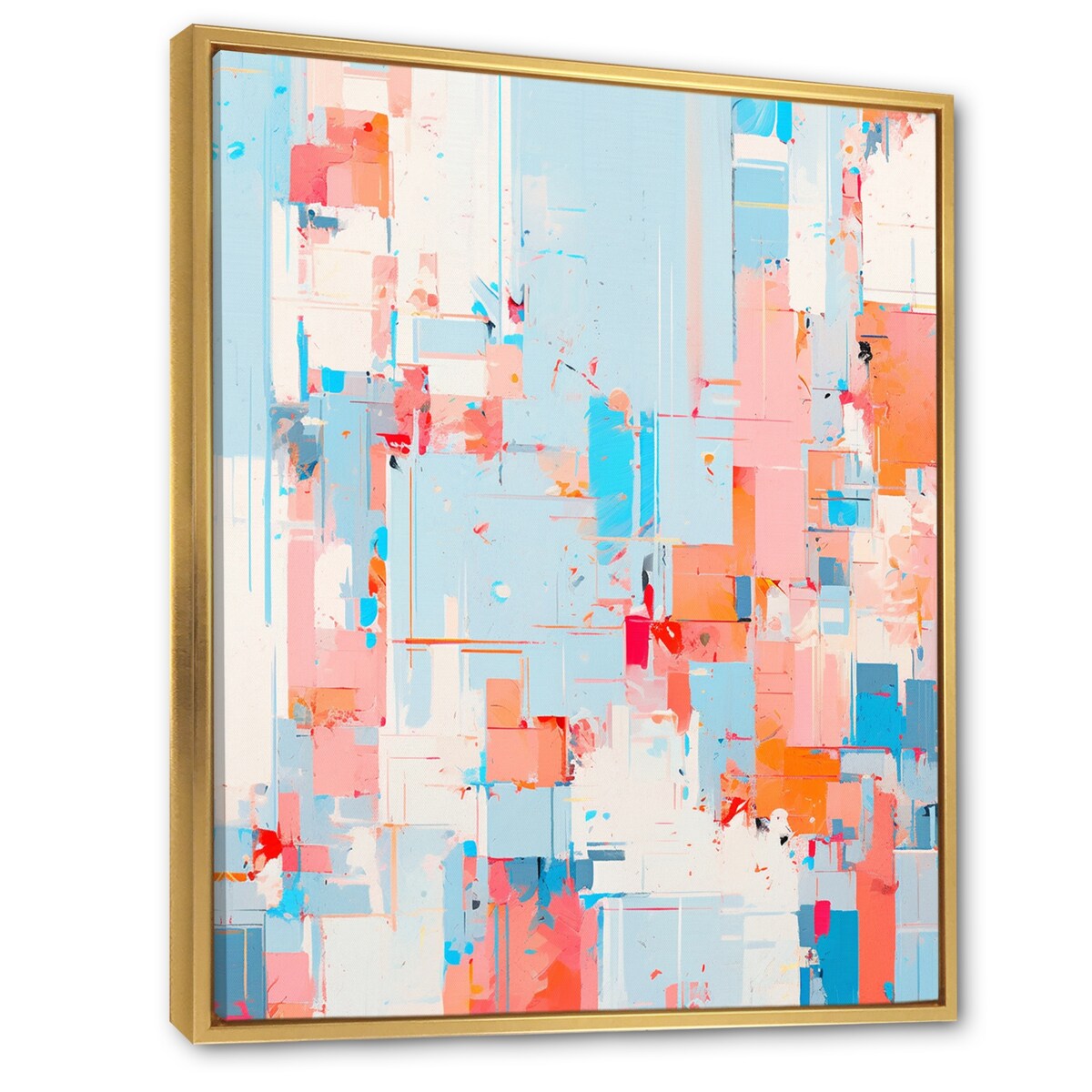 Designart "Blue Orange Interlocking Perspectives" Cubism Framed Wall Art Living Room