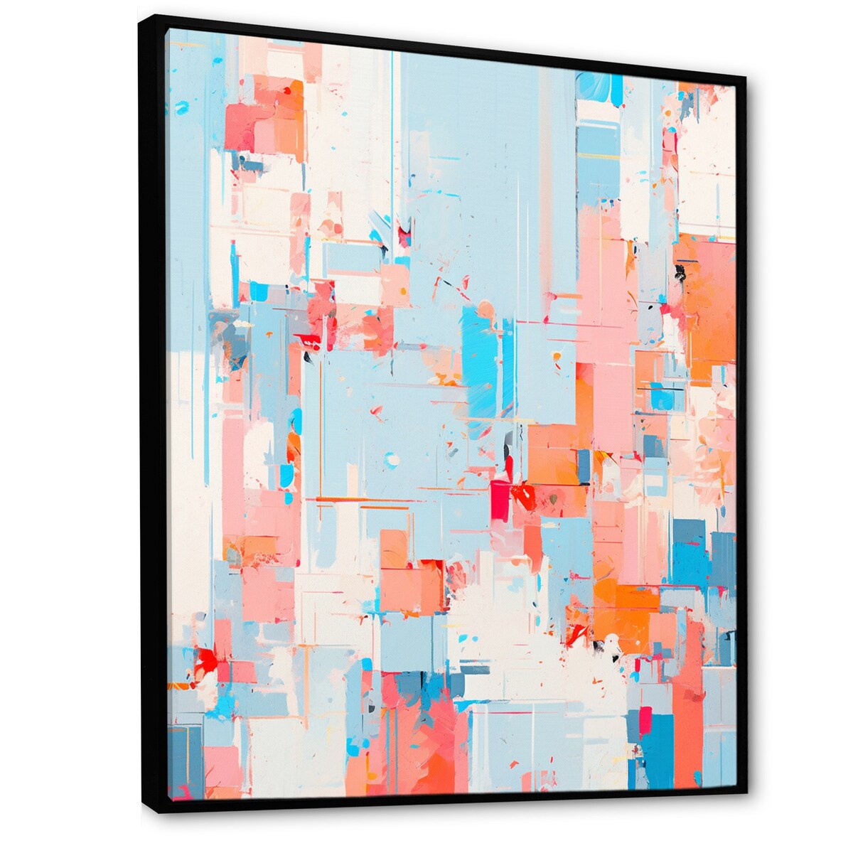 Designart "Blue Orange Interlocking Perspectives" Cubism Framed Wall Art Living Room