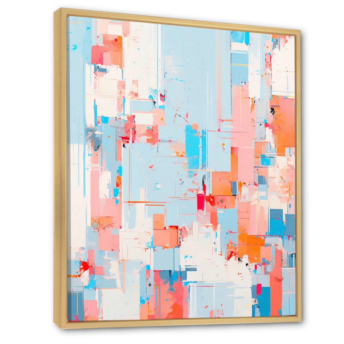Designart "Blue Orange Interlocking Perspectives" Cubism Framed Wall Art Living Room