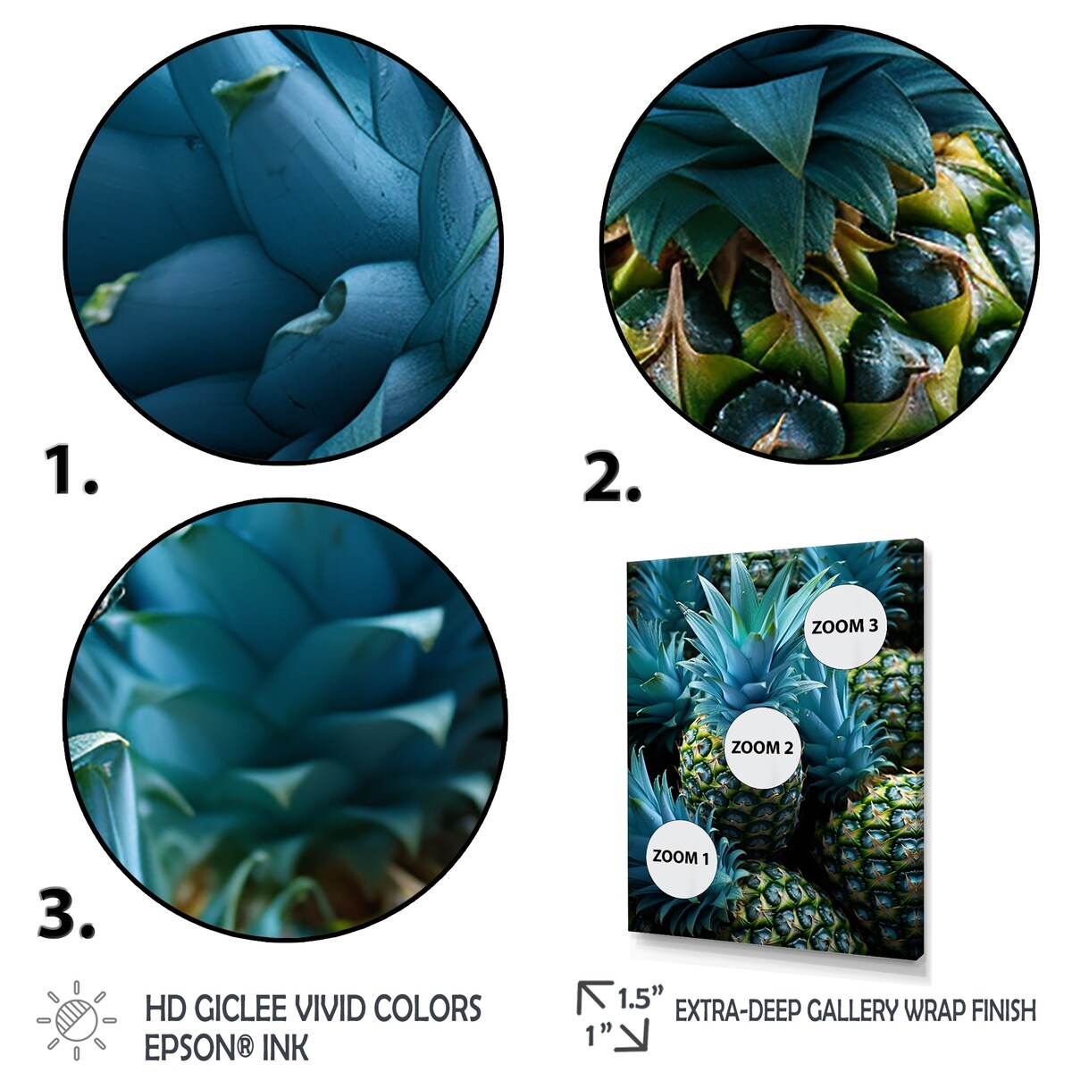 Designart "Blue Pineapples Photo II" Pineapples Blue Wall Decor - Traditional Hallway Framed Wall Art Decor