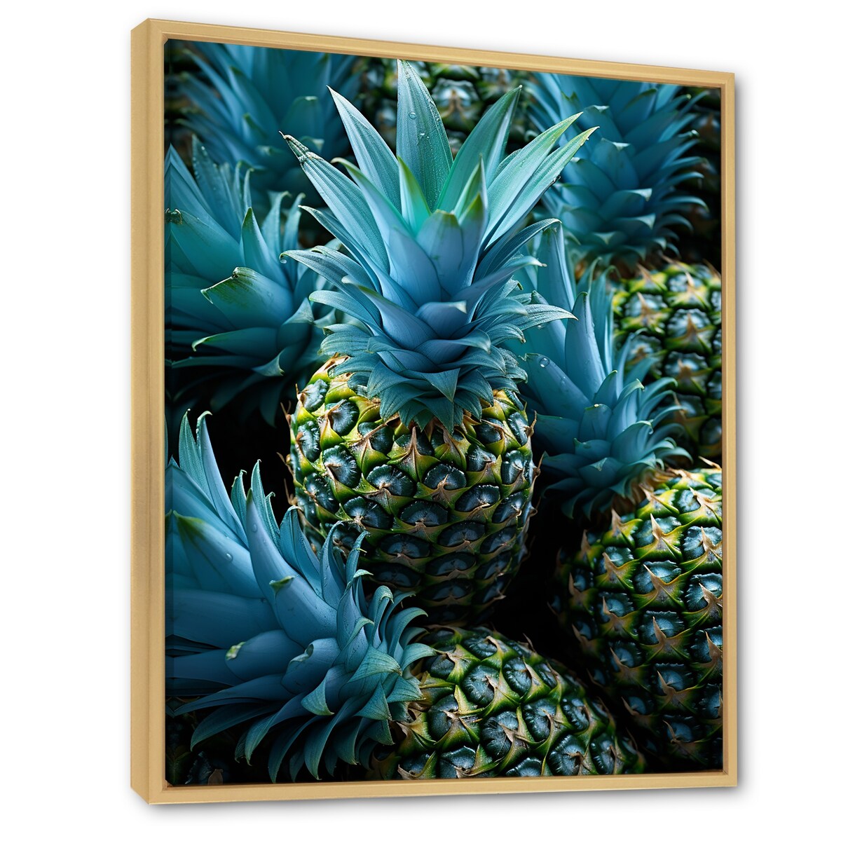 Designart "Blue Pineapples Photo II" Pineapples Blue Wall Decor - Traditional Hallway Framed Wall Art Decor