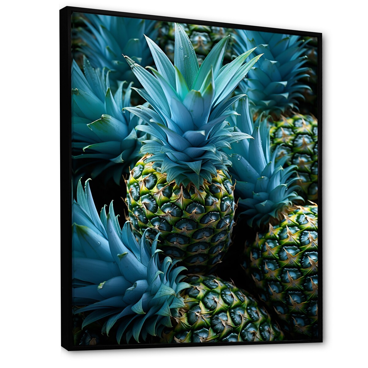 Designart "Blue Pineapples Photo II" Pineapples Blue Wall Decor - Traditional Hallway Framed Wall Art Decor