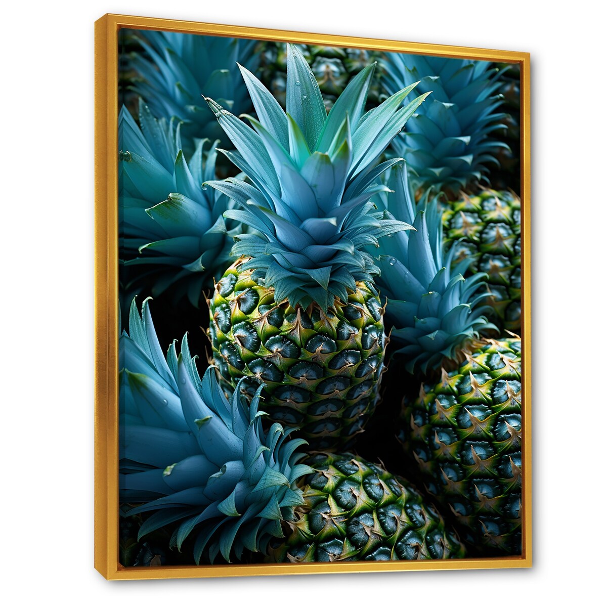 Designart "Blue Pineapples Photo II" Pineapples Blue Wall Decor - Traditional Hallway Framed Wall Art Decor