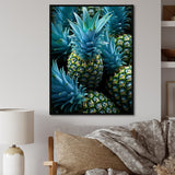 Designart "Blue Pineapples Photo II" Pineapples Blue Wall Decor - Traditional Hallway Framed Wall Art Decor