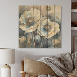Designart "Blue Poppy Serenity I" Poppies Wood Wall Decor - Traditional Blue Wood Panel On Natural Pine Wood