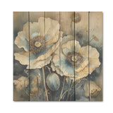 Designart "Blue Poppy Serenity I" Poppies Wood Wall Decor - Traditional Blue Wood Panel On Natural Pine Wood