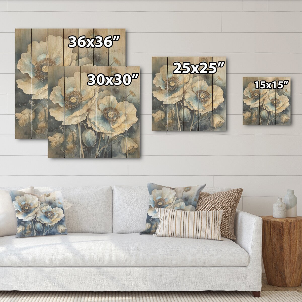 Designart "Blue Poppy Serenity I" Poppies Wood Wall Decor - Traditional Blue Wood Panel On Natural Pine Wood