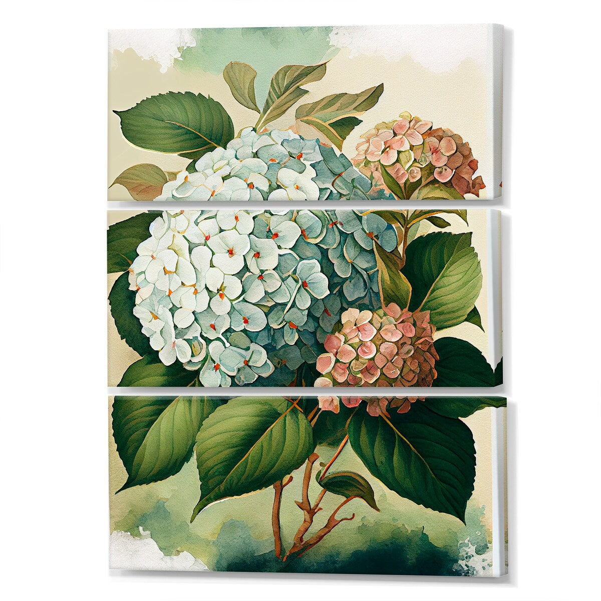Designart "Blue Retro Hydrangena II" Floral Canvas Art Print - 3 Panels