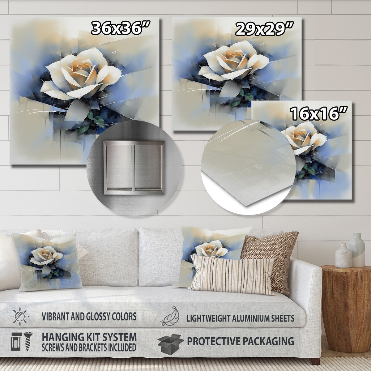 Designart "Blue Rose Symphony" Floral Rose Metal Wall Art
