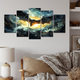 Designart "Blue Watercolor Night Bat Charm I" Bat Set Of 5 - Modern Farmhouse Oversized Canvas Art Print For Home Decor