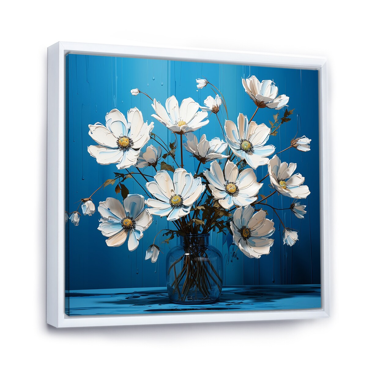 Designart "Blue White Sapphire Symmetry I" Abstract Shapes Framed Canvas Art Print