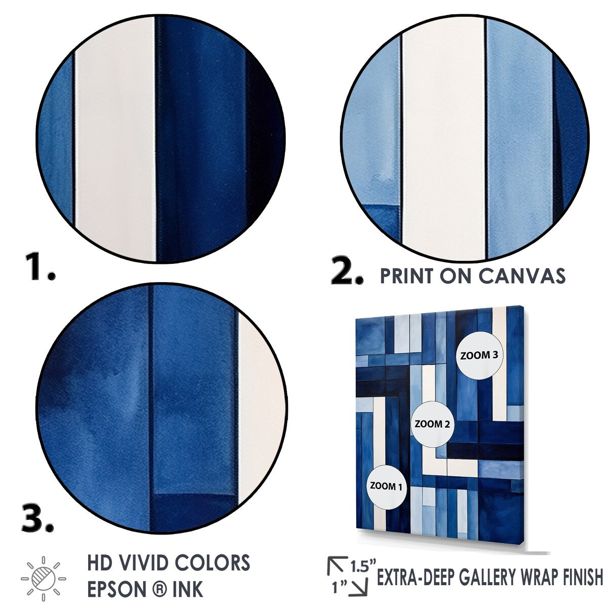 Designart "Blue White Sapphire Symmetry I" Abstract Shapes Framed Canvas Art Print