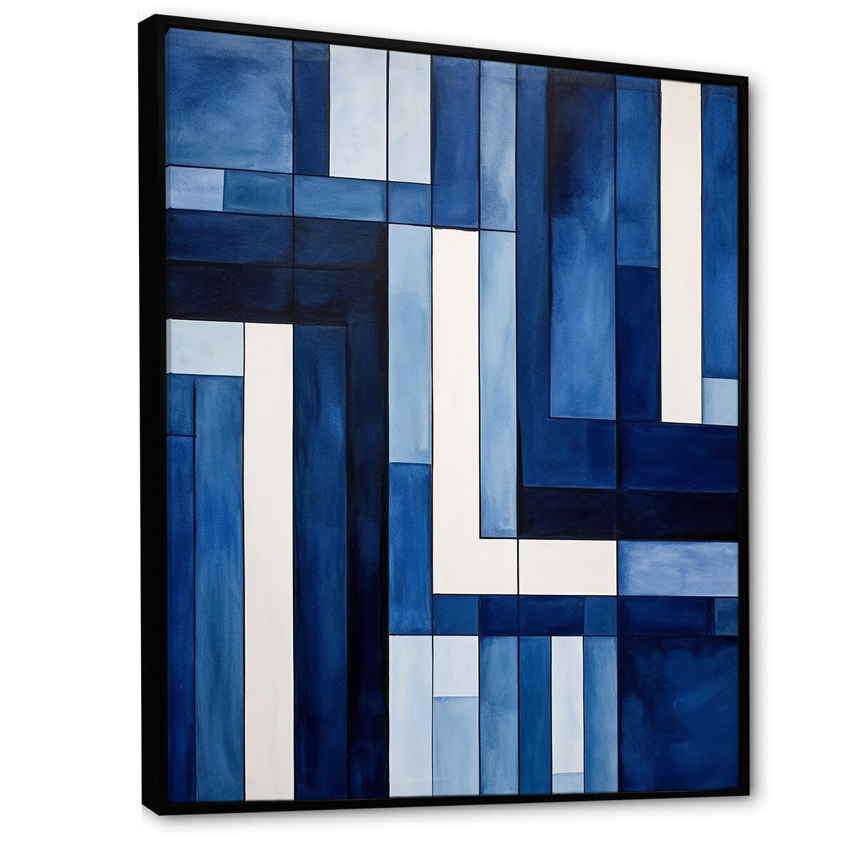 Designart "Blue White Sapphire Symmetry I" Abstract Shapes Framed Canvas Art Print