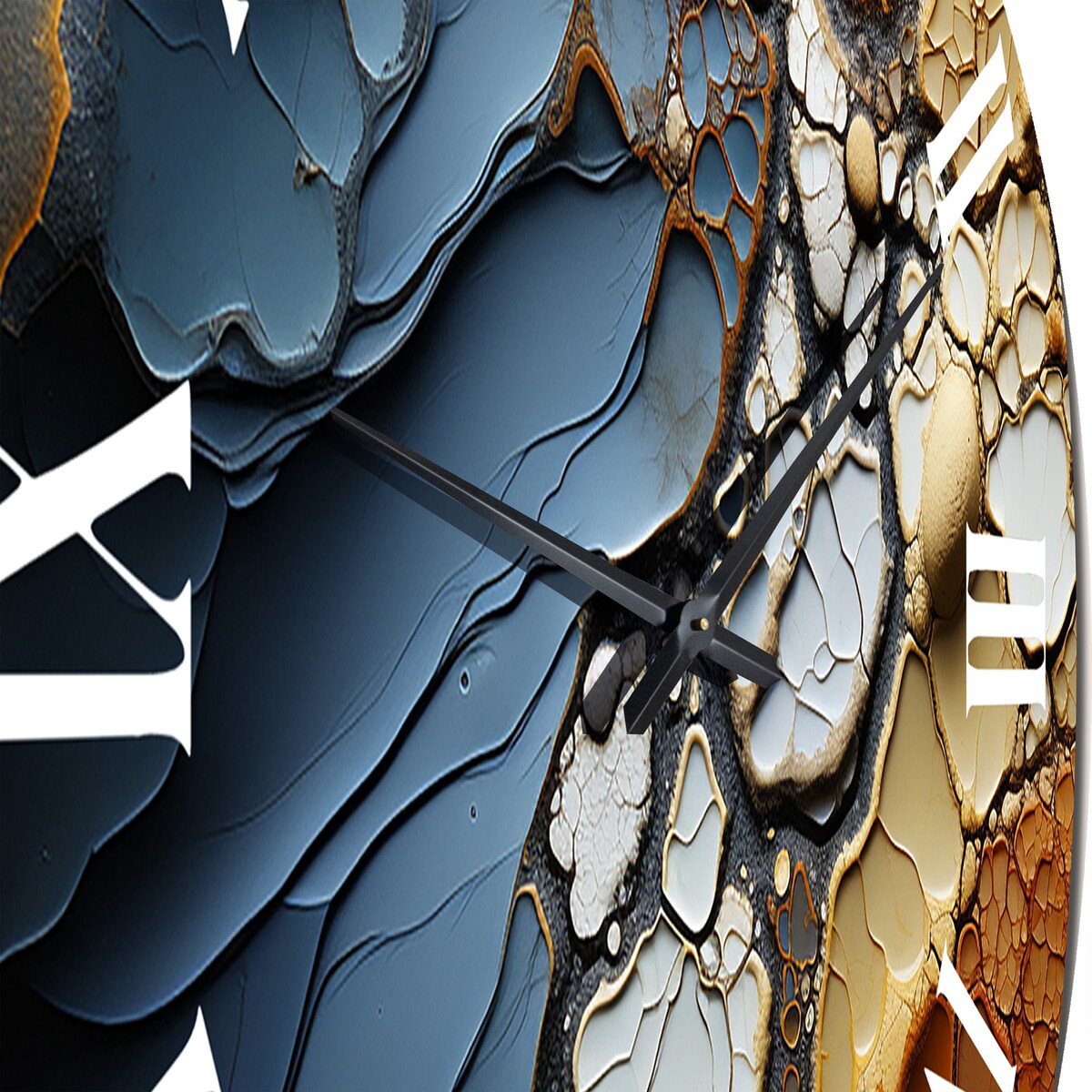 Designart "Blue and Orange Fluid Movements" Abstract Shapes Oversized Wall Clock