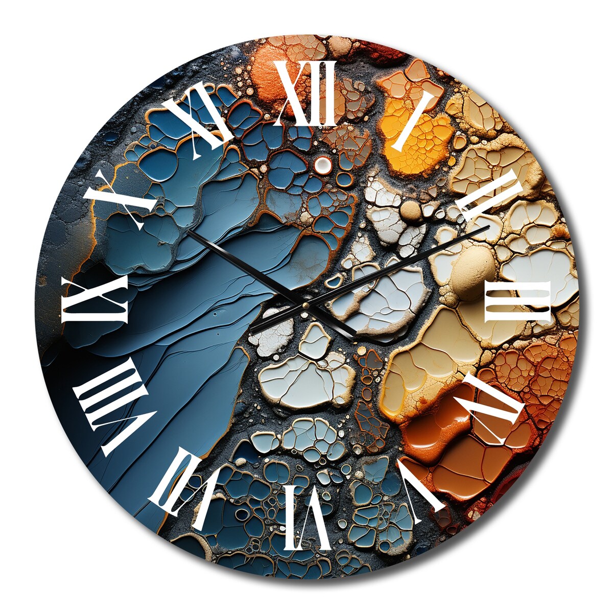 Designart "Blue and Orange Fluid Movements" Abstract Shapes Oversized Wall Clock