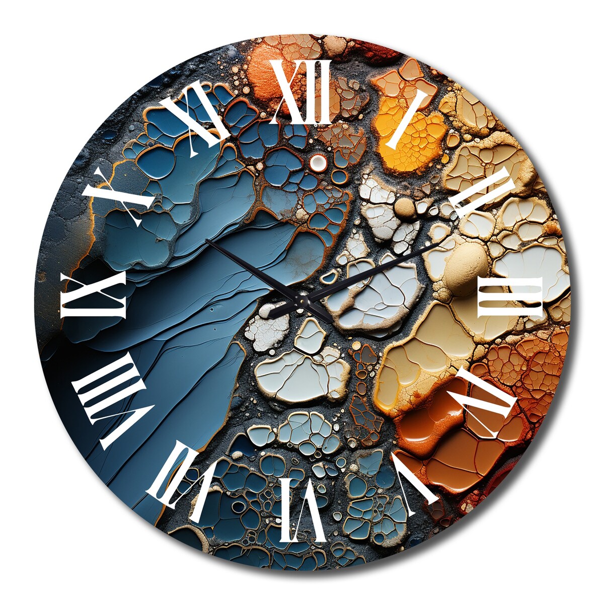 Designart "Blue and Orange Fluid Movements" Abstract Shapes Oversized Wall Clock