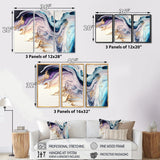 Designart "Blue, Gold And Purple Abstract Waves II" Modern Spiral Canvas Art Print - 3 Panels