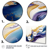 Designart "Blue, Gold And Purple Splash Paint V" Modern Spiral Canvas Art Print - 3 Panels