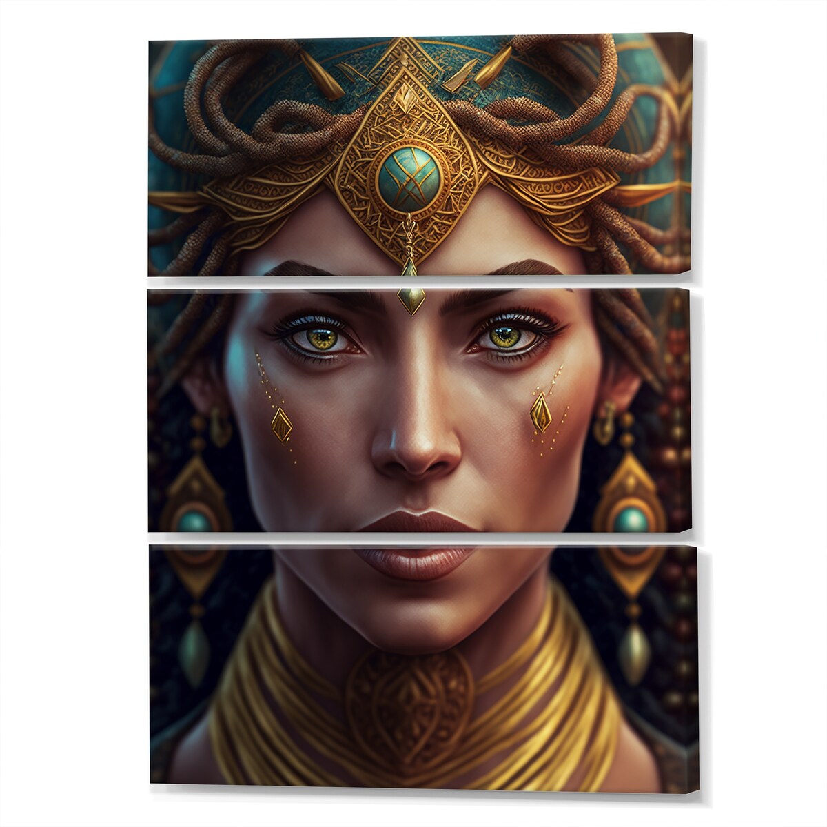 Designart "Bohemian Queen With Golden Necklace" Boho Woman Canvas Art Print - 3 Panels
