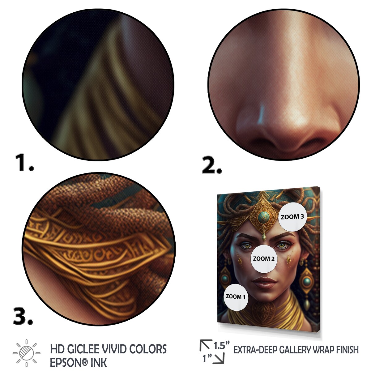Designart "Bohemian Queen With Golden Necklace" Boho Woman Canvas Art Print - 3 Panels