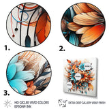 Designart "Boho Flowers Bouquet In Blue And Amber Orange" Abstract Botanicals Framed Canvas Prints