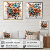 Designart "Boho Flowers Bouquet In Blue And Amber Orange" Abstract Botanicals Framed Canvas Prints