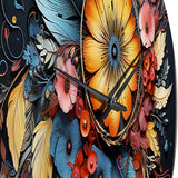 Designart "Boho Flowers Bouquet In Blue And Gold I" Abstract Botanicals Oversized Wall Clock