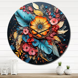 Designart "Boho Flowers Bouquet In Blue And Gold I" Abstract Botanicals Oversized Wall Clock