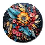 Designart "Boho Flowers Bouquet In Blue And Gold I" Abstract Botanicals Oversized Wall Clock