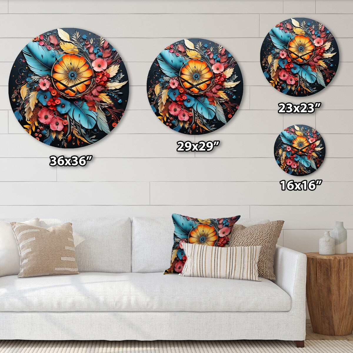 Designart "Boho Flowers Bouquet In Blue And Gold I" Abstract Botanicals Oversized Wall Clock