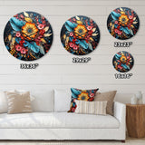 Designart "Boho Flowers Bouquet In Blue And Gold I" Abstract Botanicals Oversized Wall Clock