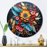 Designart "Boho Flowers Bouquet In Blue And Gold I" Abstract Botanicals Oversized Wall Clock