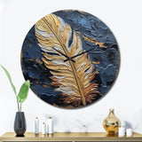Designart "Boho Glam Exquisite Gold On Blue Feather III" Feathers Oversized Wall Clock