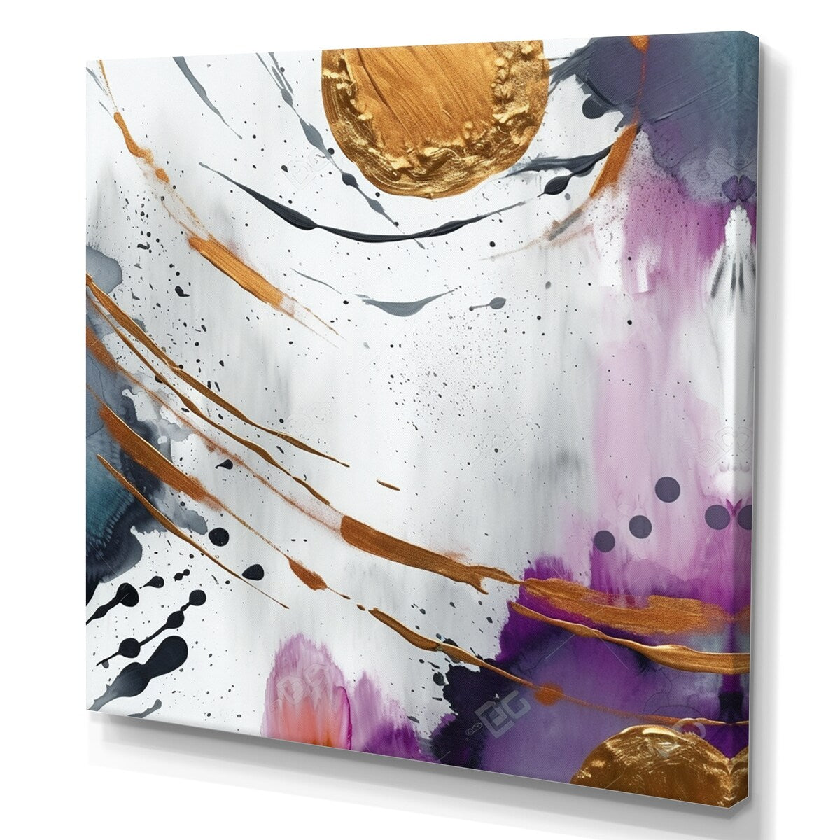 Designart "Bold Circles And Marble Fusion V" Abstract Marble Canvas Art Print