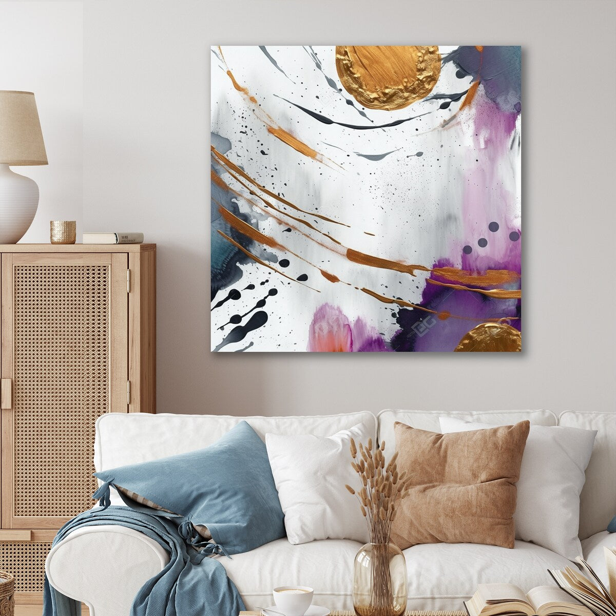 Designart "Bold Circles And Marble Fusion V" Abstract Marble Canvas Art Print