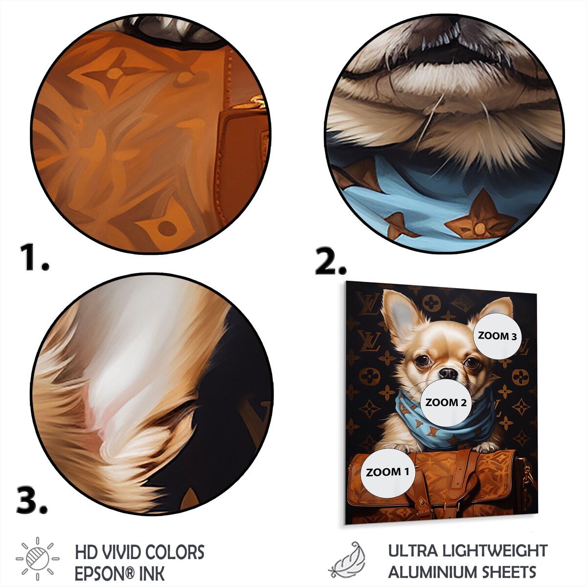 Designart "Boston Terrier Glam With Fashion Bag II" Dog Glam Metal Wall Art Brown Wall Décor Modern Metal Art Work