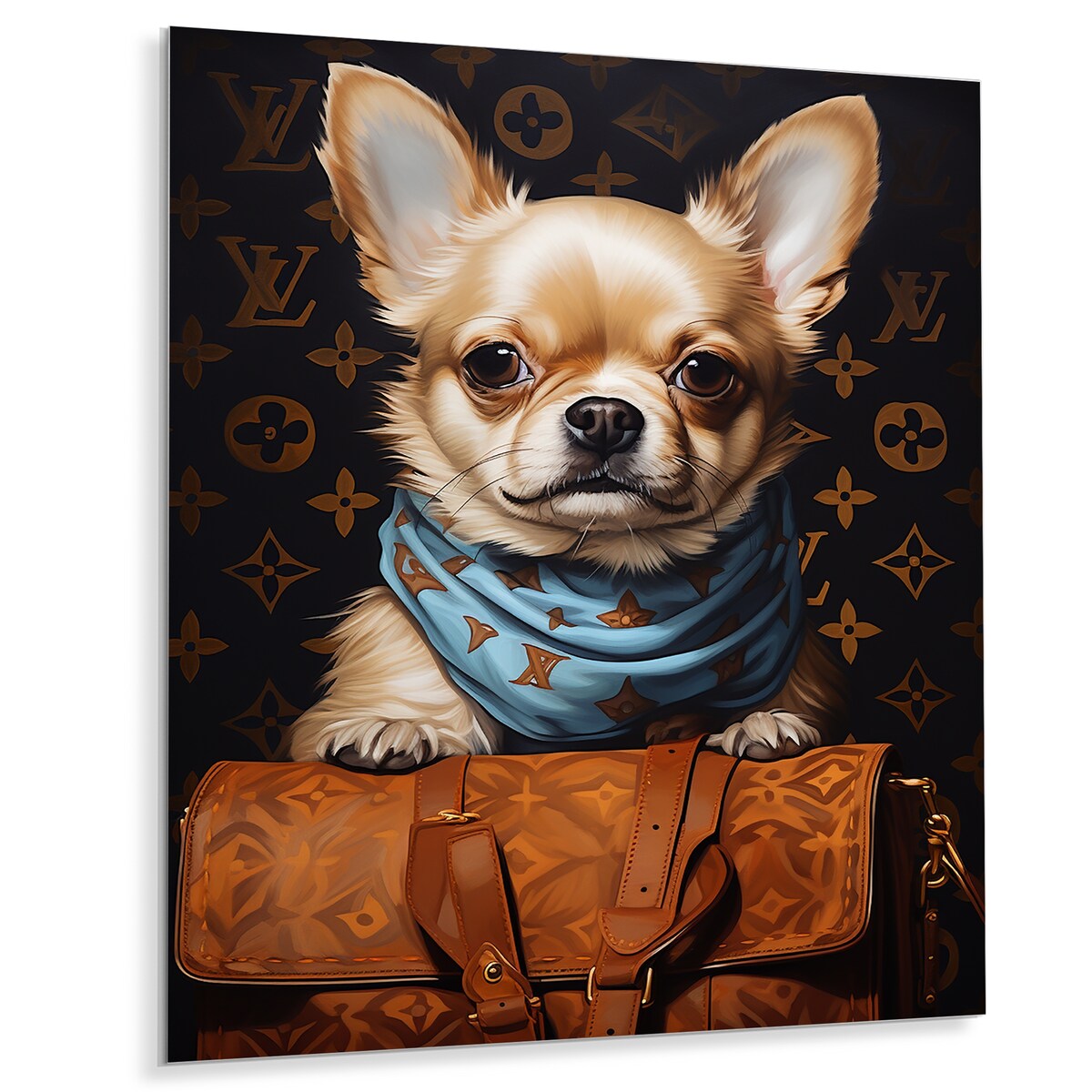 Designart "Boston Terrier Glam With Fashion Bag II" Dog Glam Metal Wall Art Brown Wall Décor Modern Metal Art Work