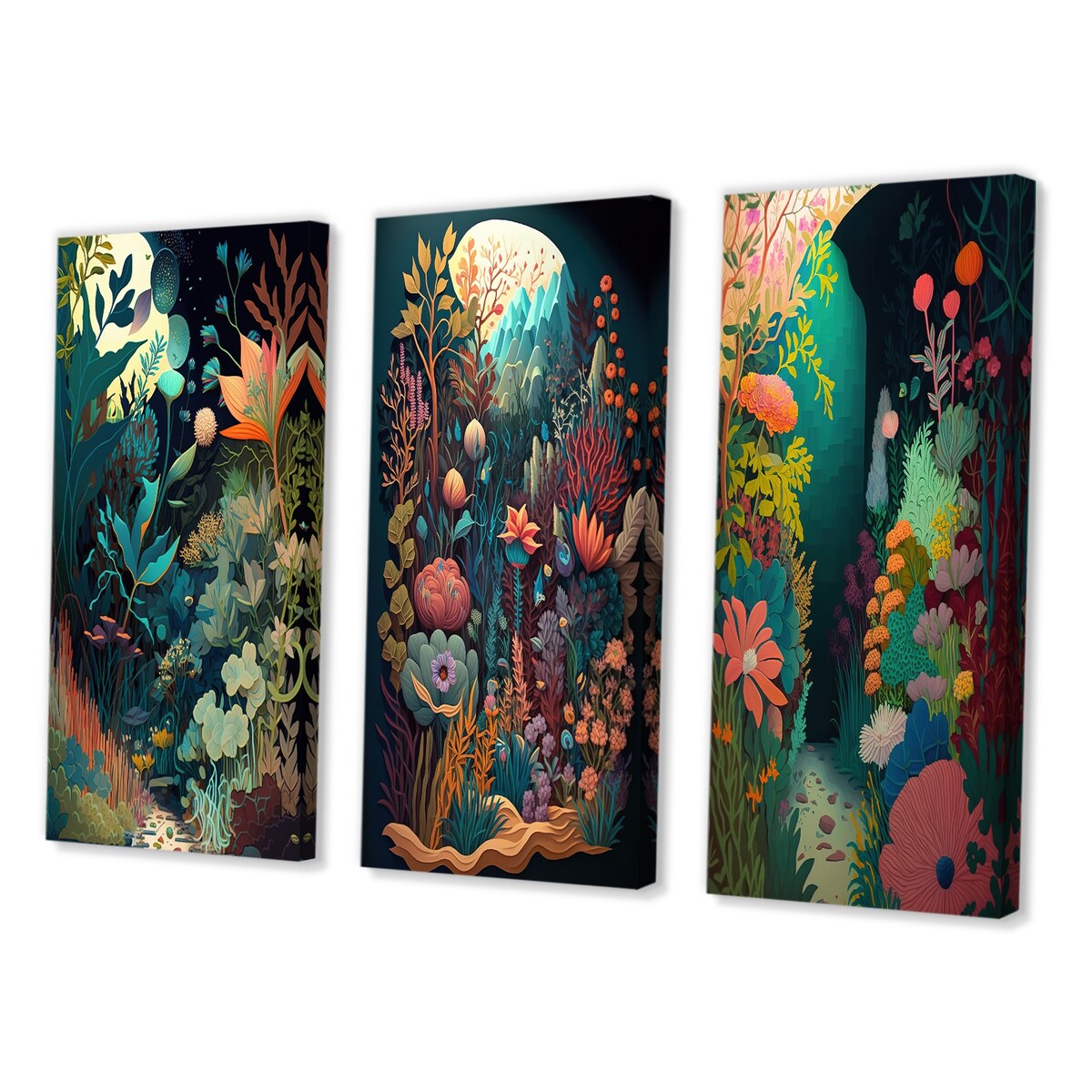 Designart "Bounties And Blooming Wilderness Blessings IV" Floral & Botanical Green Gallery Wall Set Of 3 For Home Decor
